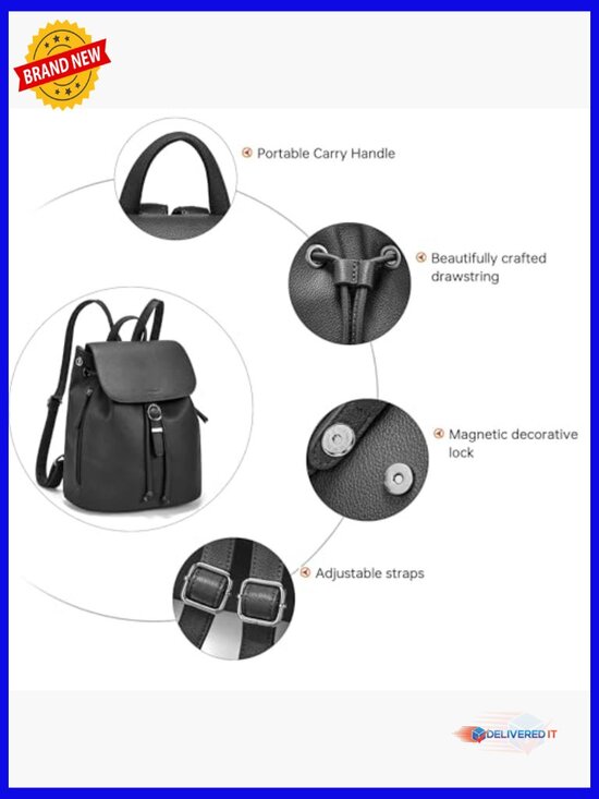 Vegan Leather Drawstring Backpack Purse Stylish Knapsack Travel Work main image 4